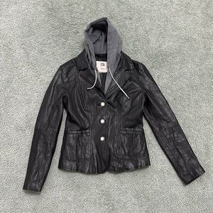 Blanc Noir Raw Black Moto Leather Jacket with hooded Liner